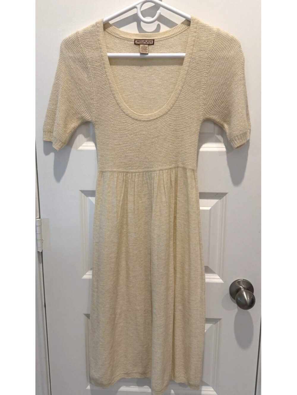 Akualani Sweater Dress Womens Beige Cream Viscose Wool Cashmere Short Sleeve S